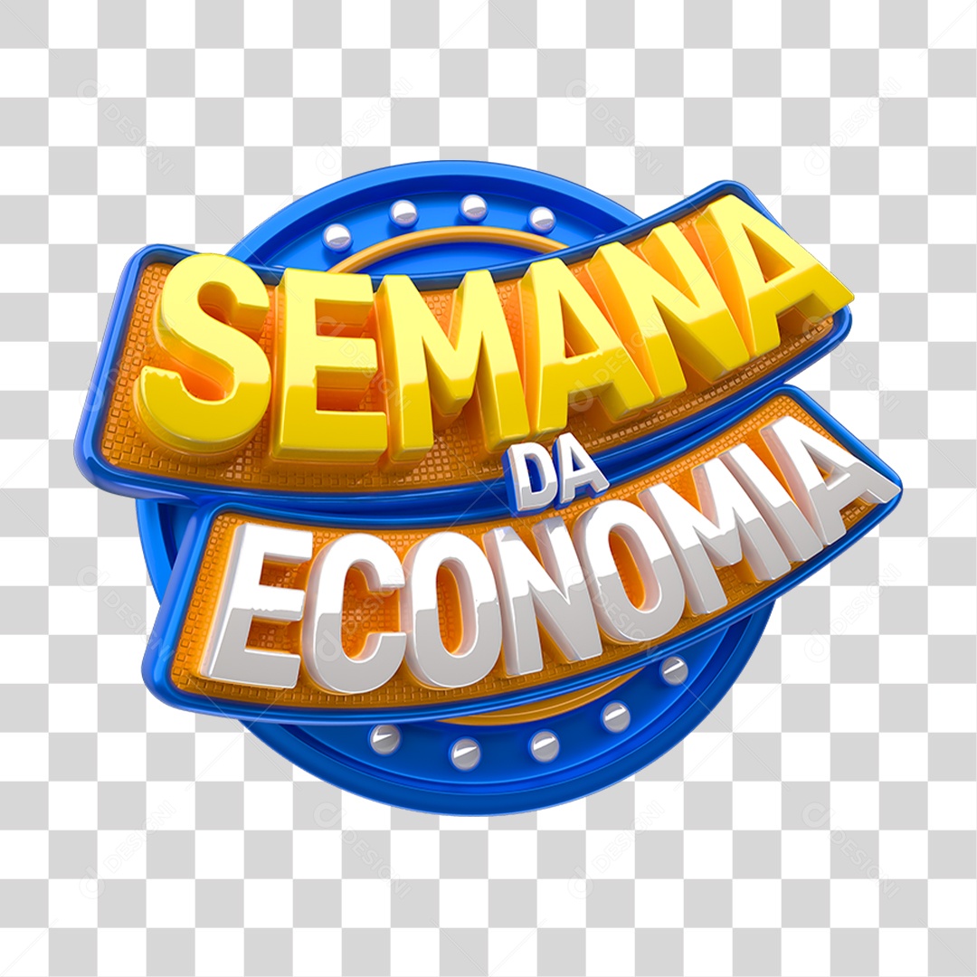 Selo 3D Semana da Economia para Composição PNG Transparente