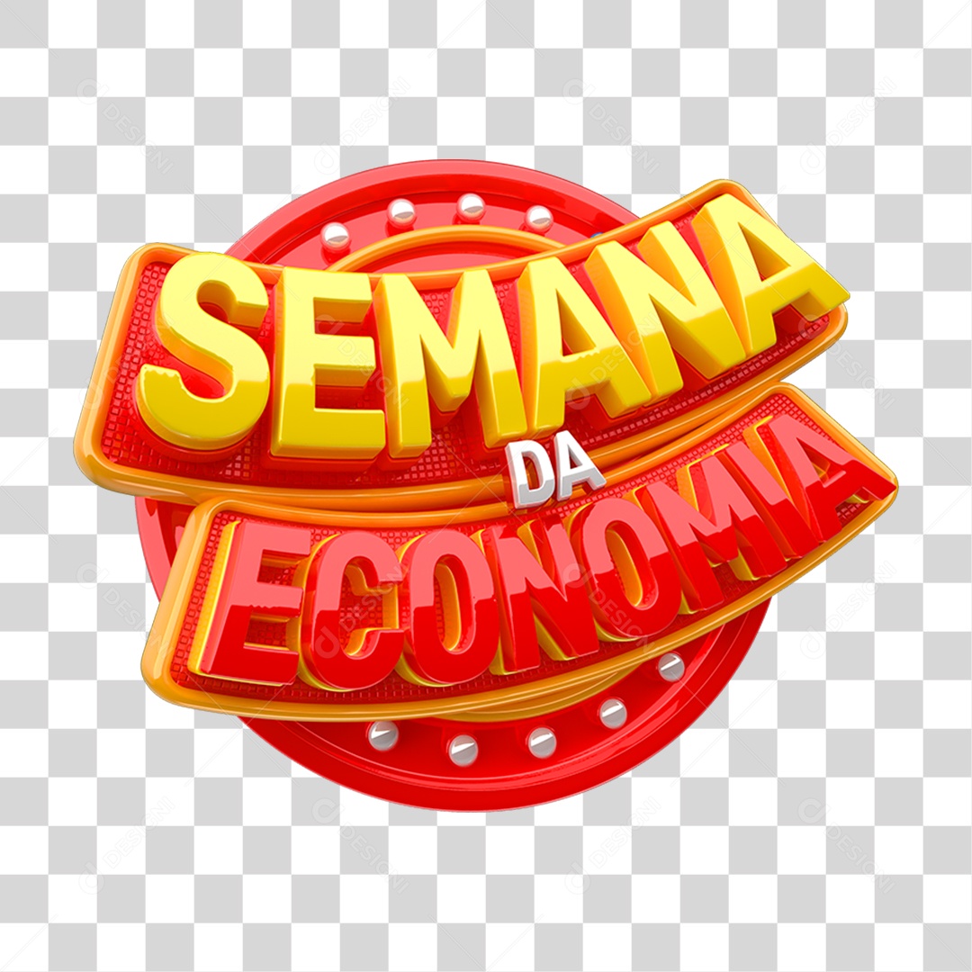 Selo 3D Semana da Economia para Composição PNG Transparente
