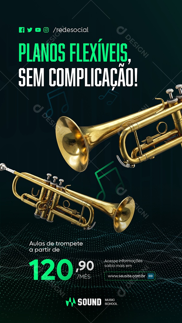 Story Aulas de Música Planos Flexíveis Sem Complicação Social Media PSD Editável