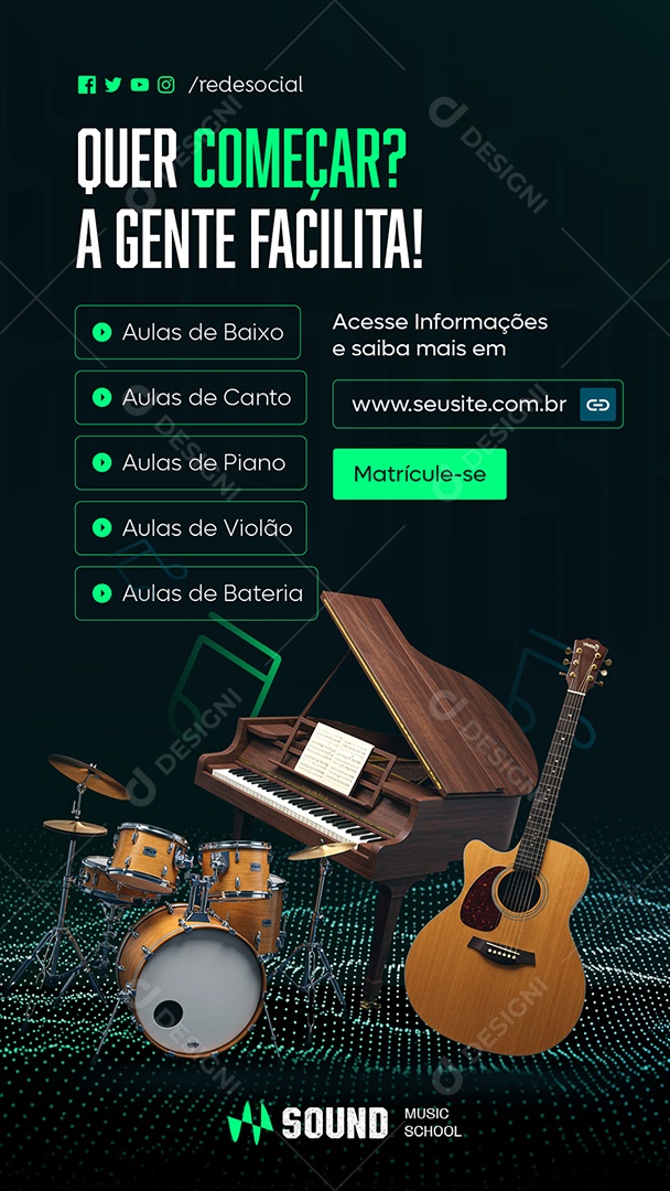 Story Aulas de Música Quer Começar Social Media PSD Editável