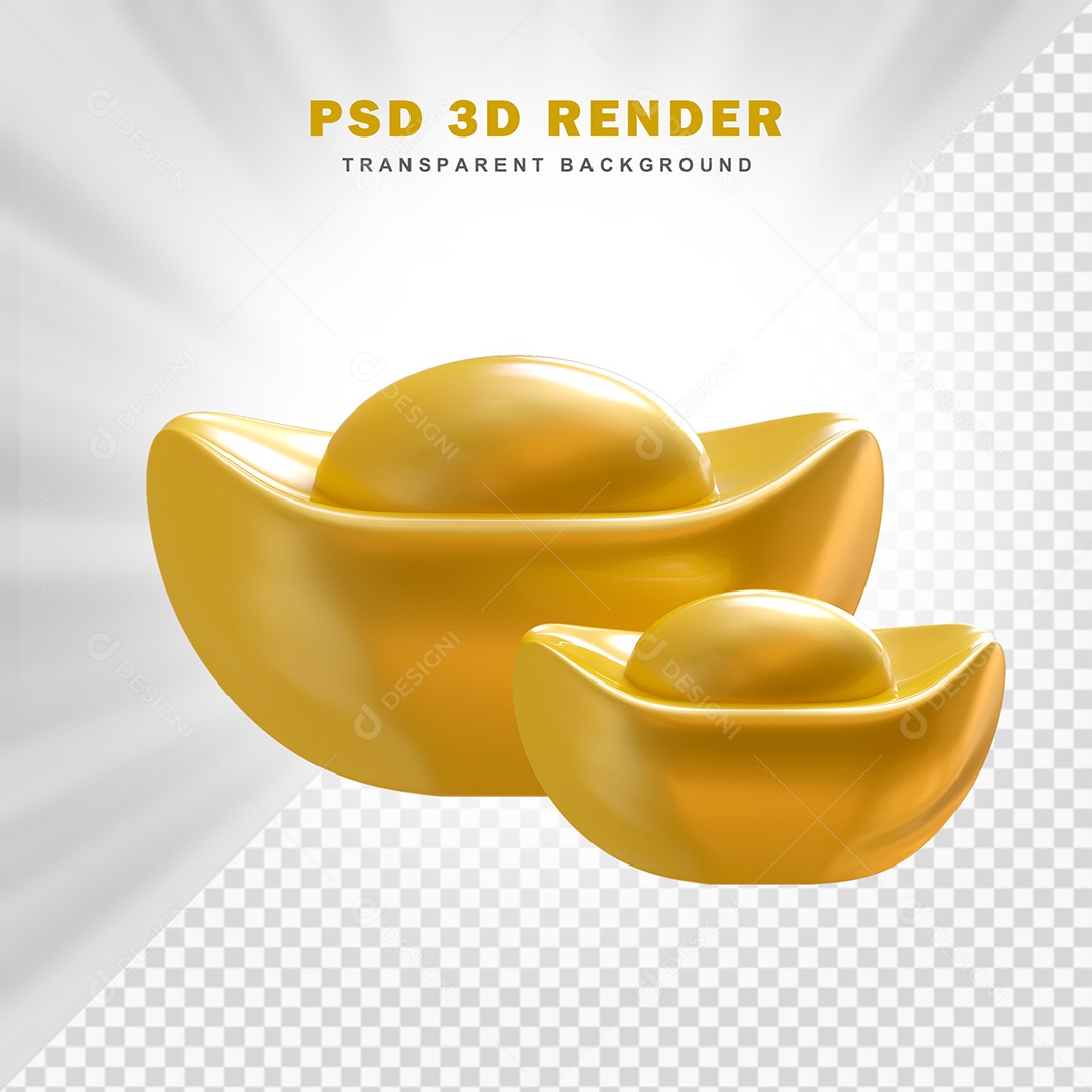 Elemento 3D Dois Lingote de Ouro Chinês Para Composição PSD