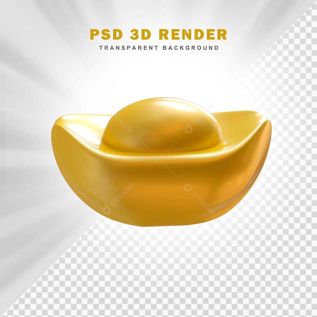 Elemento 3D Lingote de Ouro Chinês Para Composição PSD