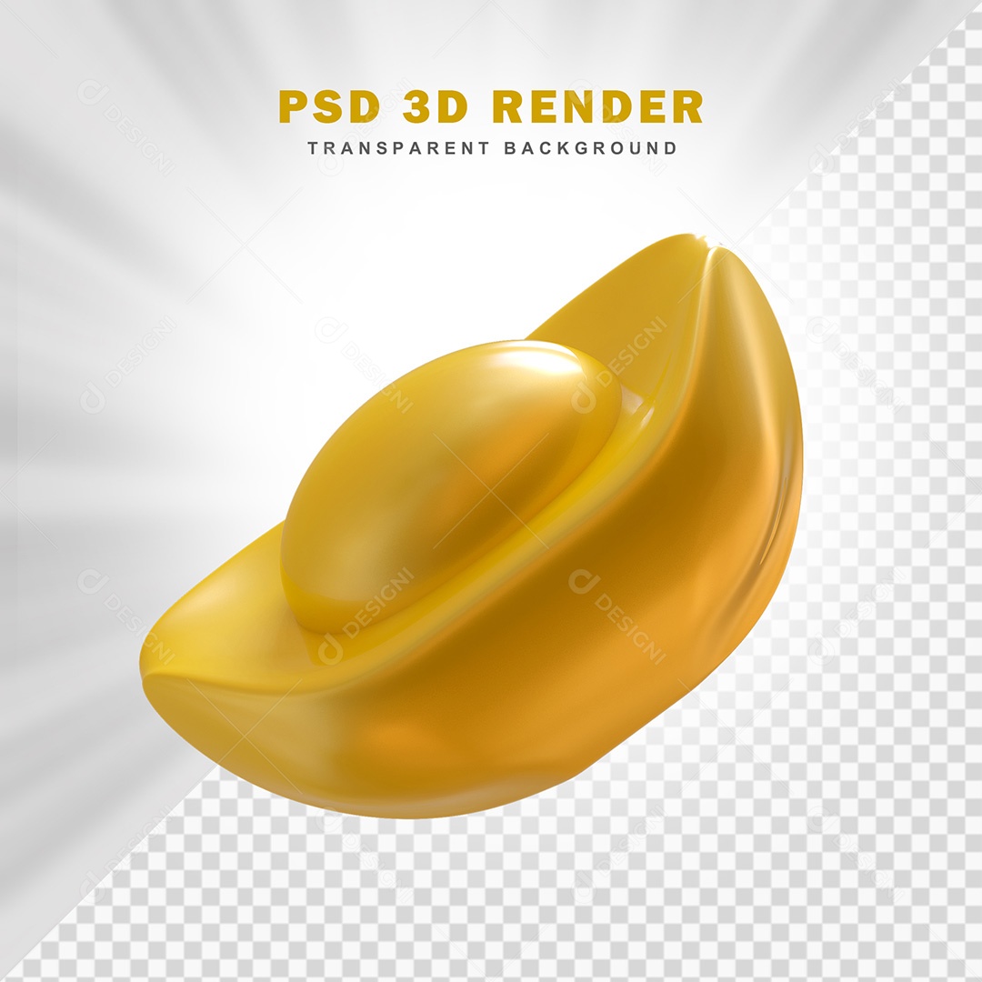 Elemento 3D Lingote de Ouro Chinês Para Composição PSD