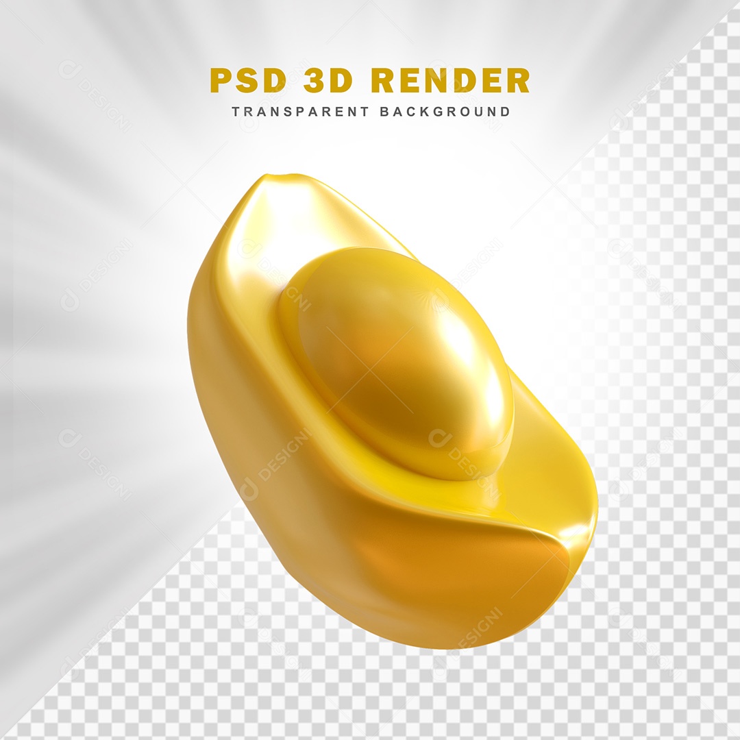 Elemento 3D Lingote de Ouro Chinês Para Composição PSD