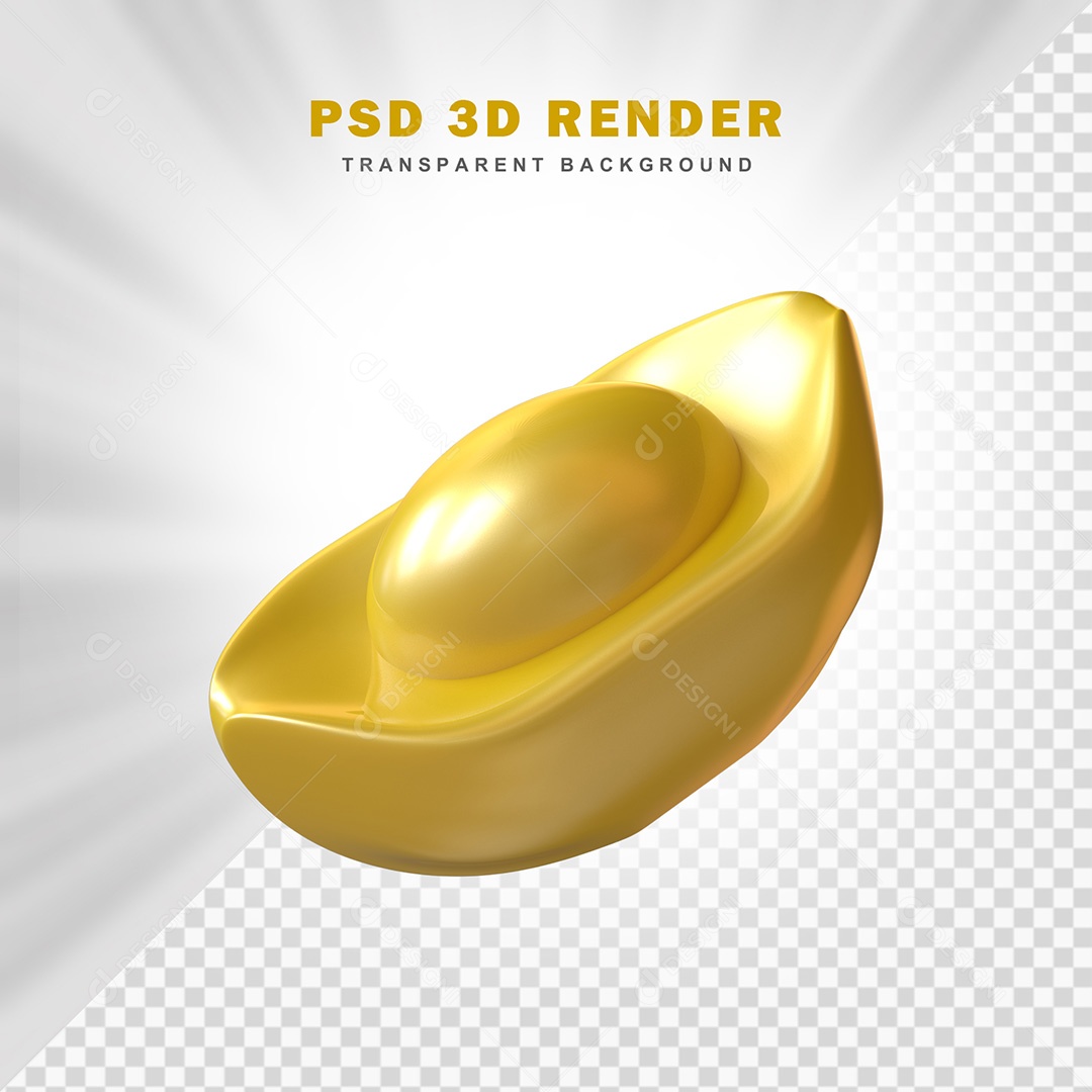 Elemento 3D Lingote de Ouro Chinês Para Composição PSD