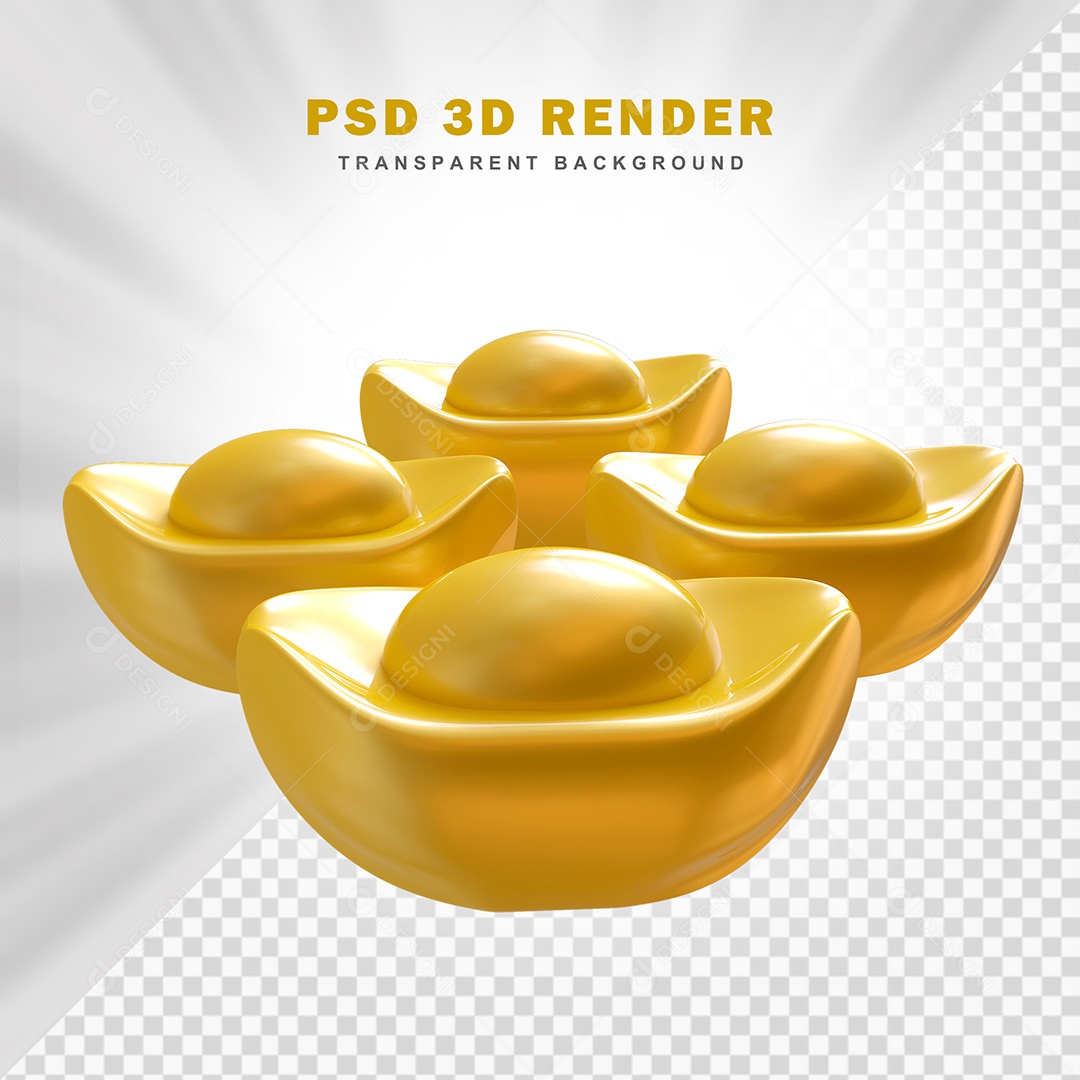 Elemento 3D Quatro Lingote de Ouro Chinês Para Composição PSD