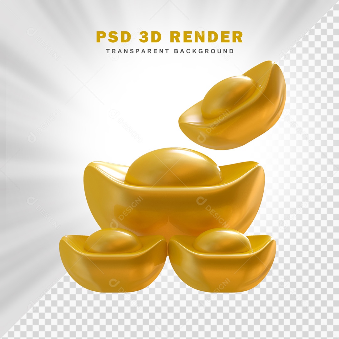 Elemento 3D Varios Lingote de Ouro Chinês Para Composição PSD
