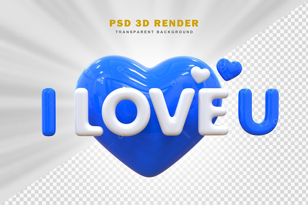 Elemento 3D Eu Amo Você Azul Para Composição PSD