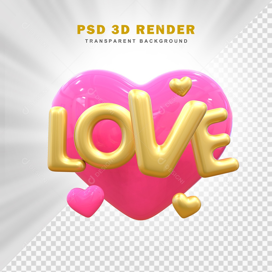 Elemento 3D Love Rosa Para Composição PSD