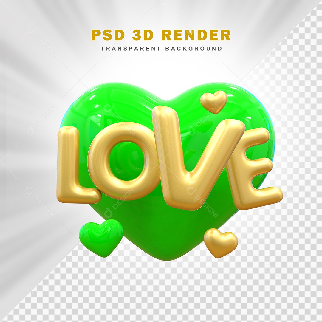 Elemento 3D Love Verde Para Composição PSD