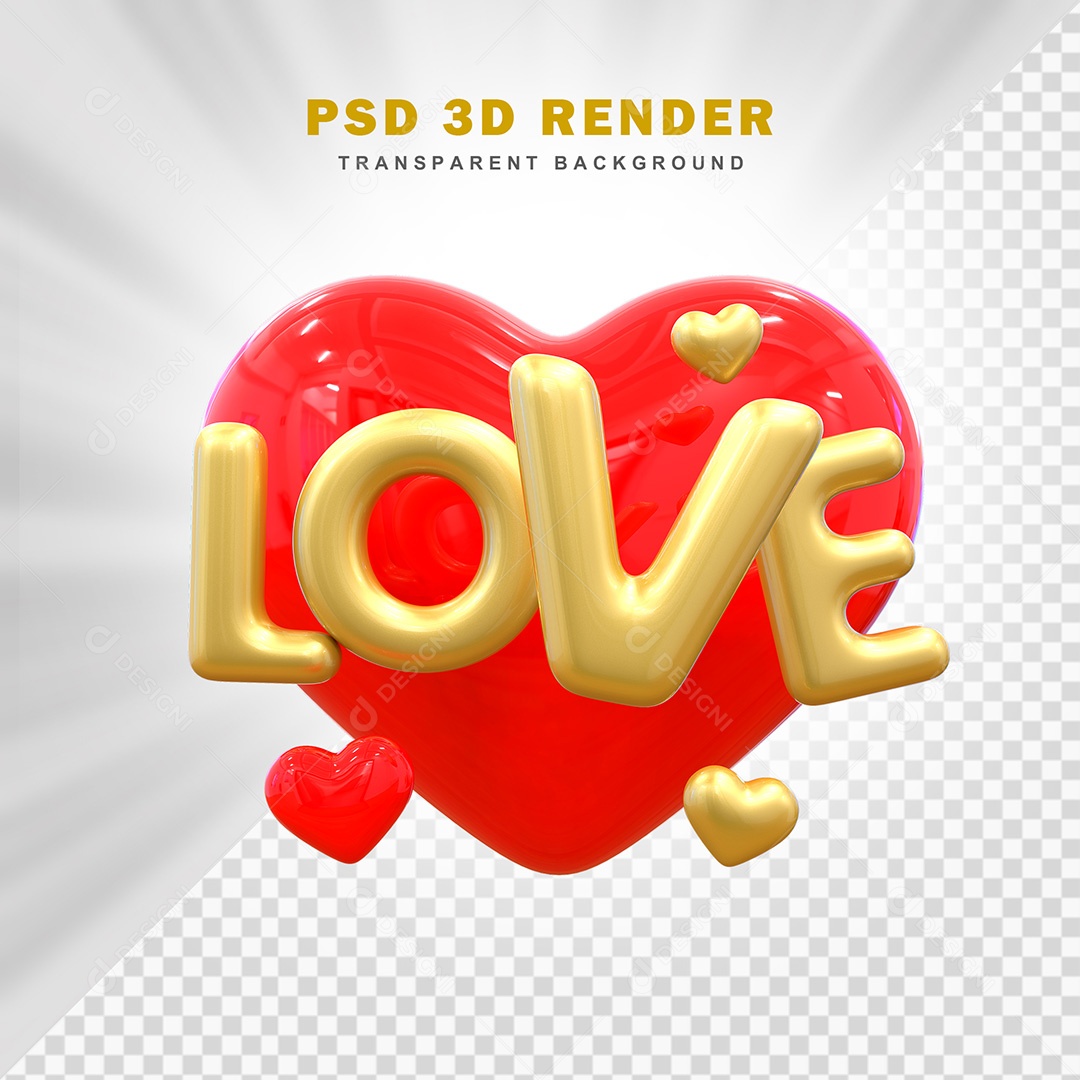 Elemento 3D Love Vermelho Para Composição PSD