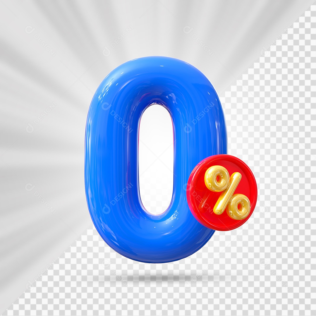 Elemento 3D Número 0% Azul Para Composição PSD