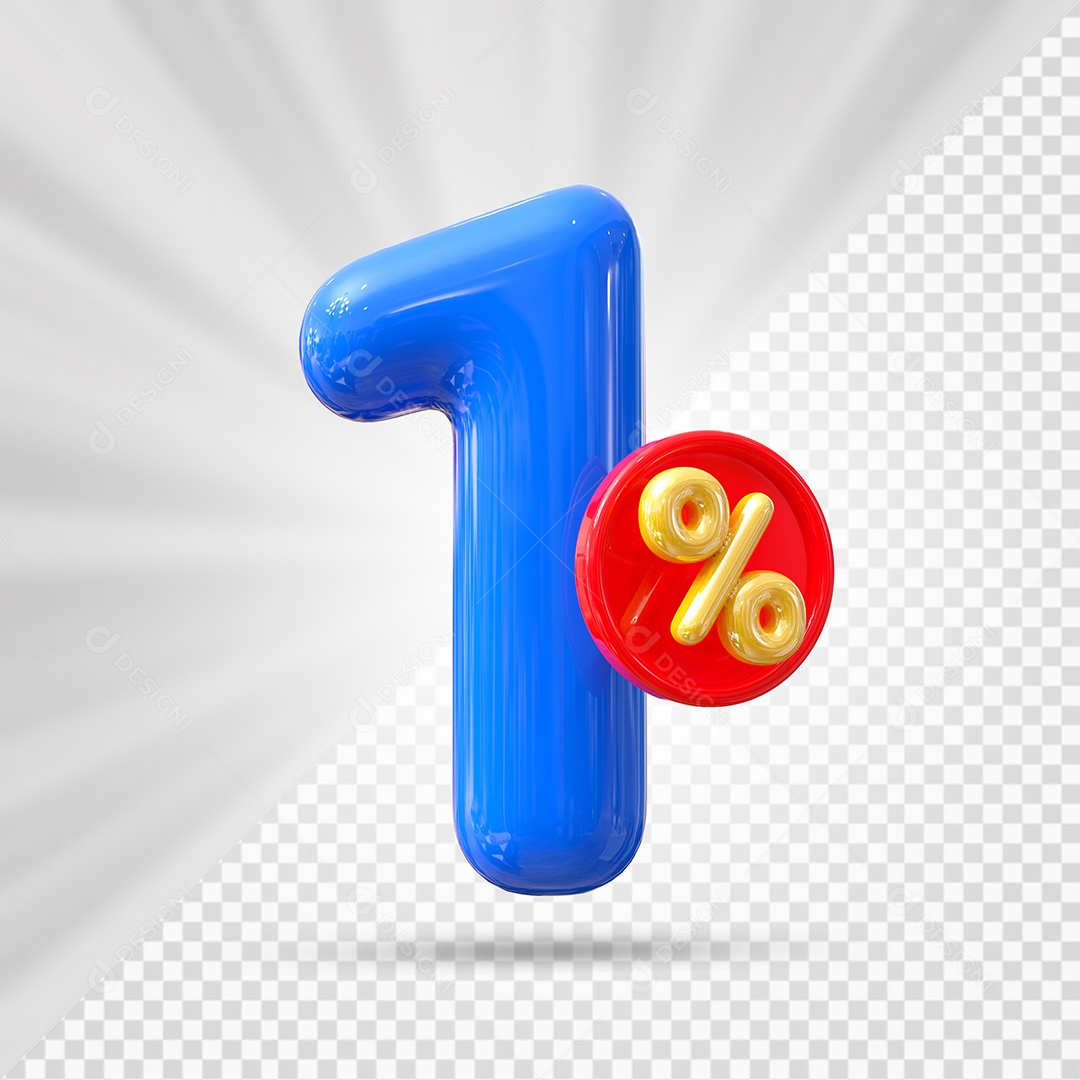 Elemento 3D Número 1% Azul Para Composição PSD