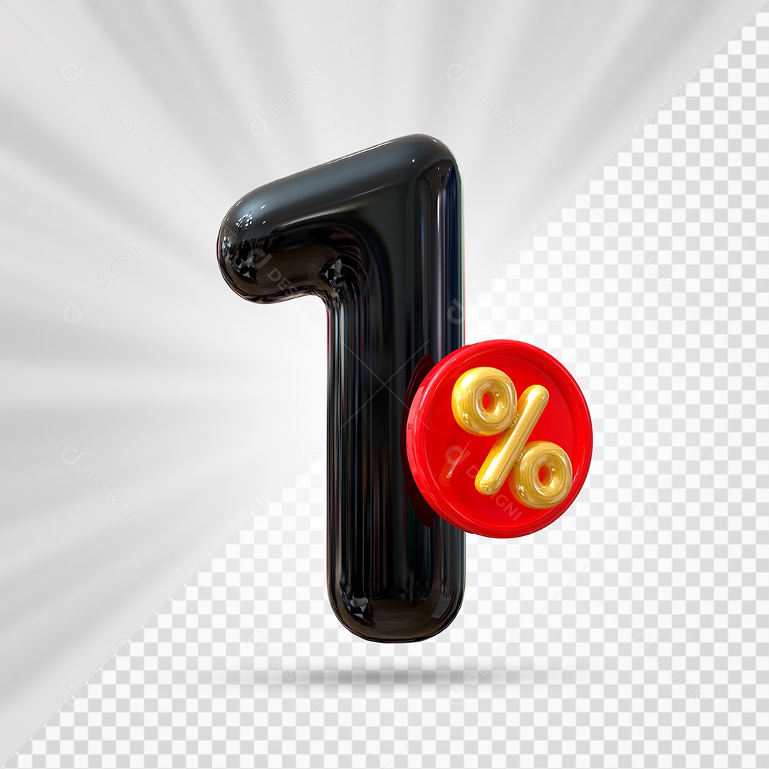 Elemento 3D Número 1% Preto Para Composição PSD