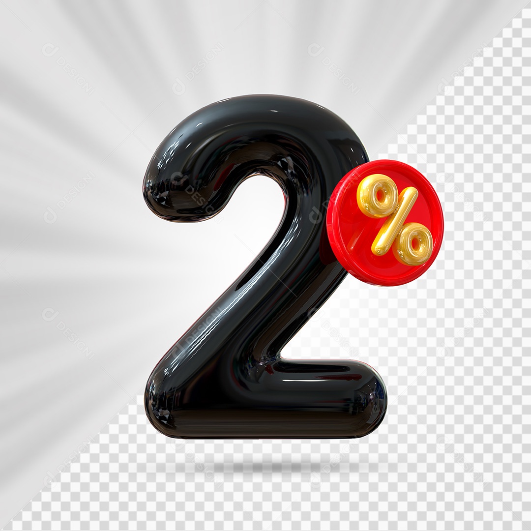 Elemento 3D Número 2% Preto Para Composição PSD
