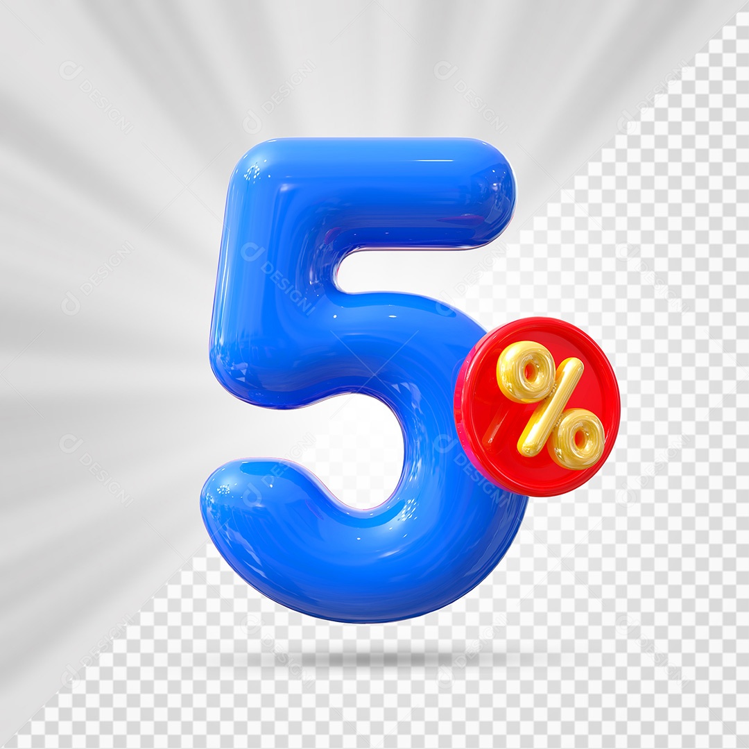 Elemento 3D Número 5% Azul Para Composição PSD