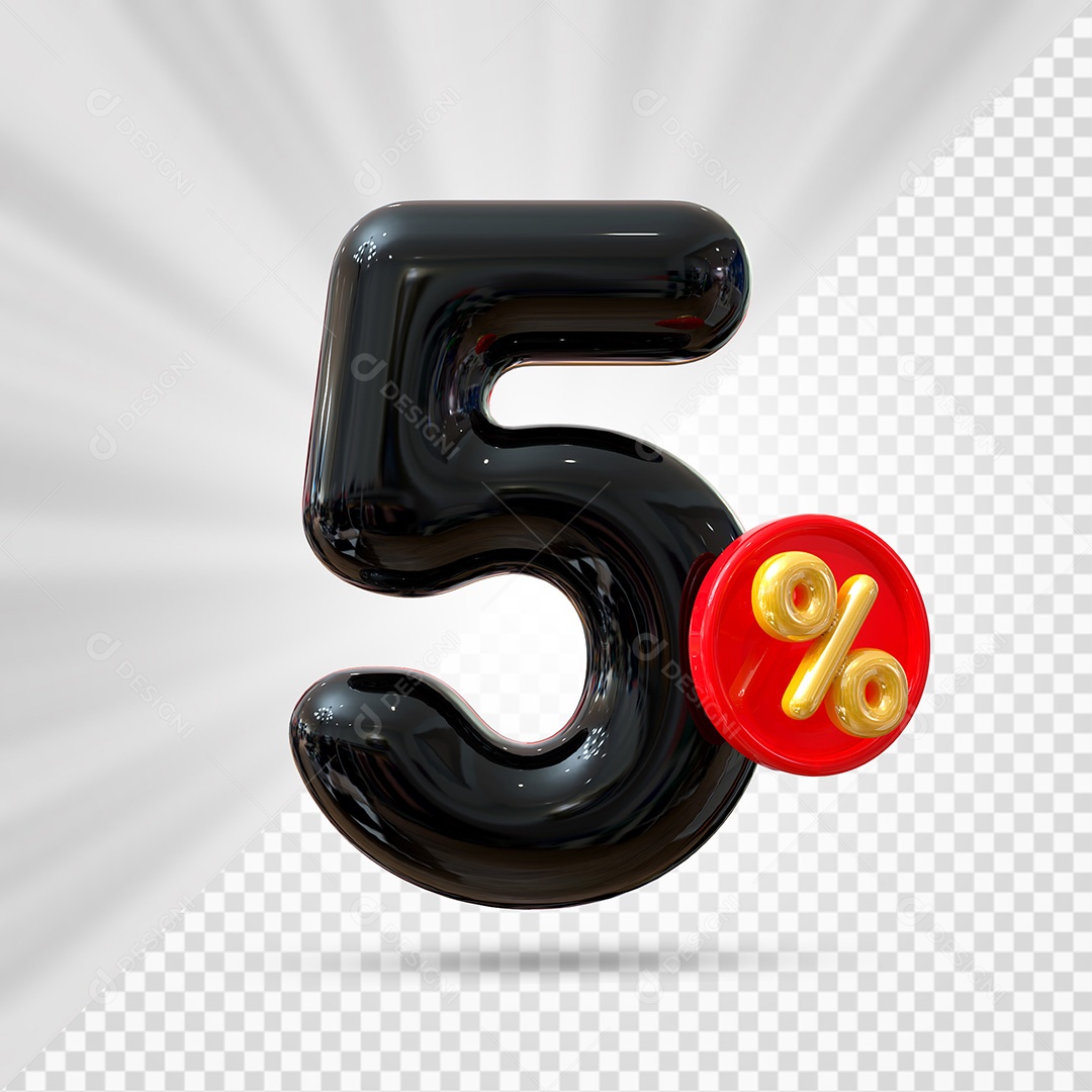 Elemento 3D Número 5% Preto Para Composição PSD