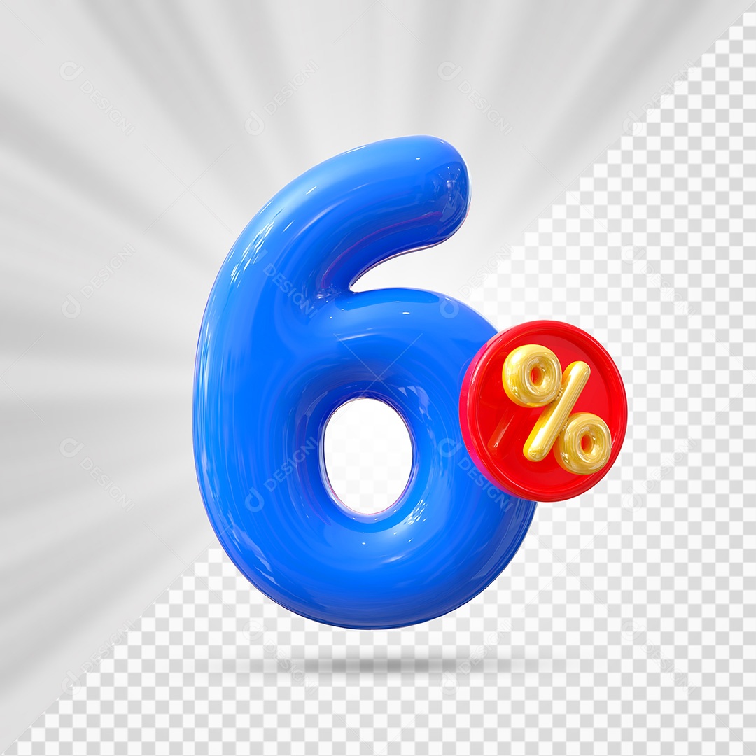 Elemento 3D Número 6% Azul Para Composição PSD
