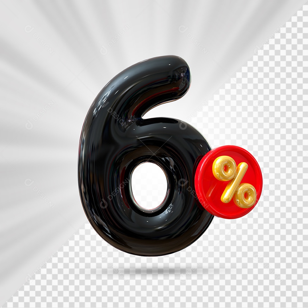 Elemento 3D Número 6% Preto Para Composição PSD