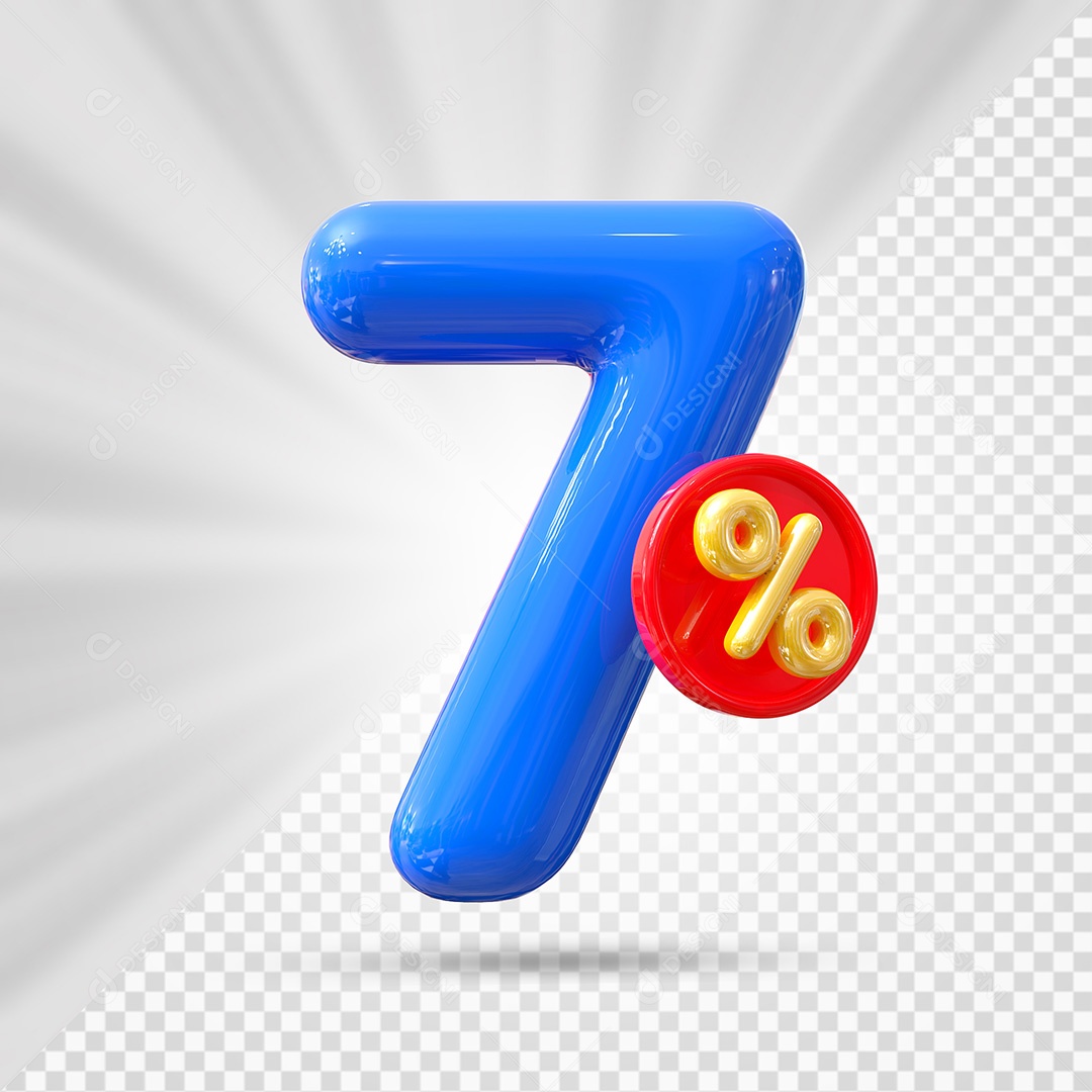 Elemento 3D Número 7% Azul Para Composição PSD