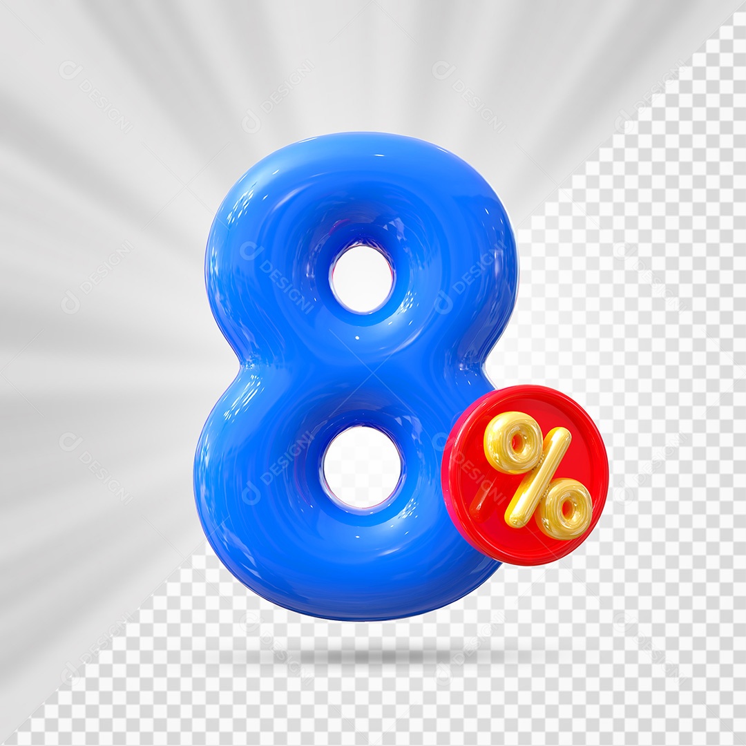 Elemento 3D Número 8% Azul Para Composição PSD