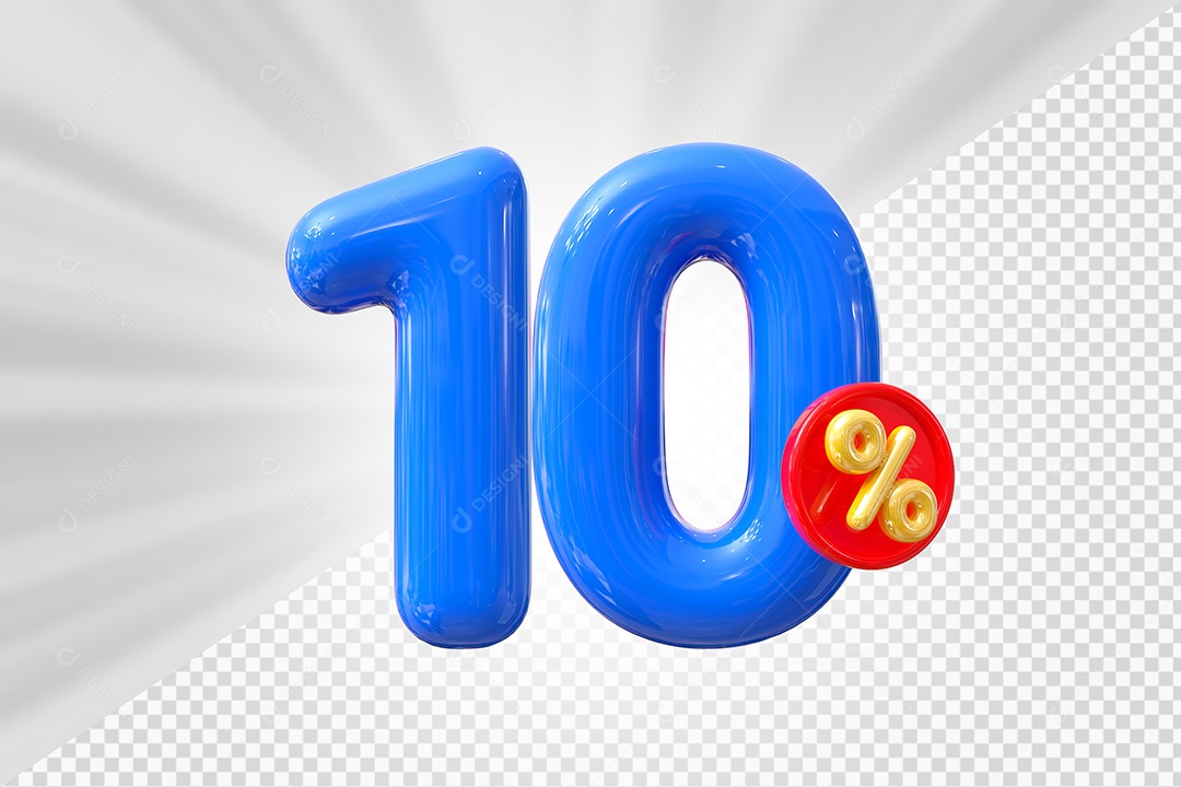 Elemento 3D Número 10% Azul Para Composição PSD