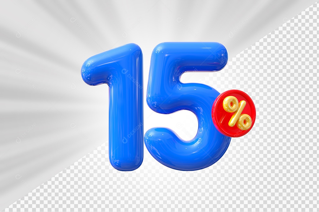 Elemento 3D Número 15% Azul Para Composição PSD