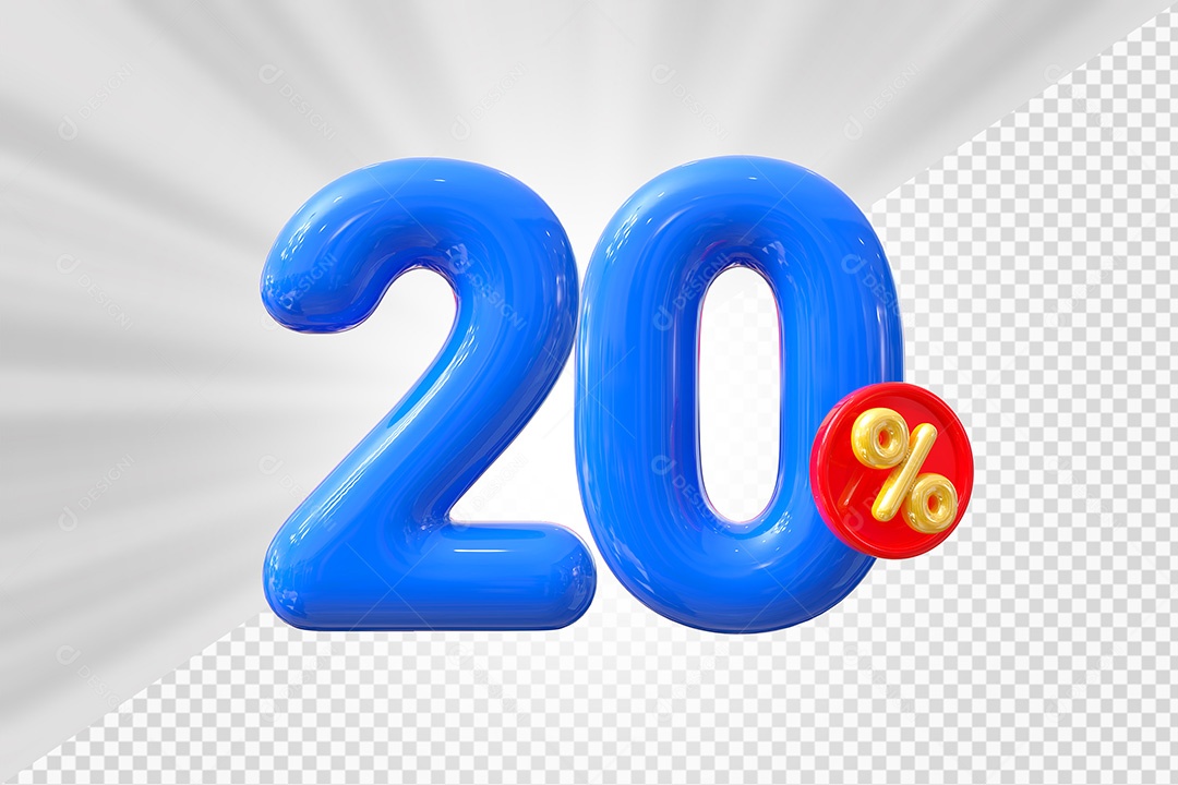 Elemento 3D Número 20% Azul Para Composição PSD