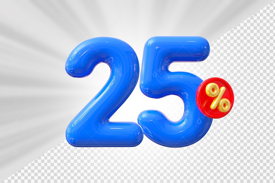 Elemento 3D Número 25% Azul Para Composição PSD