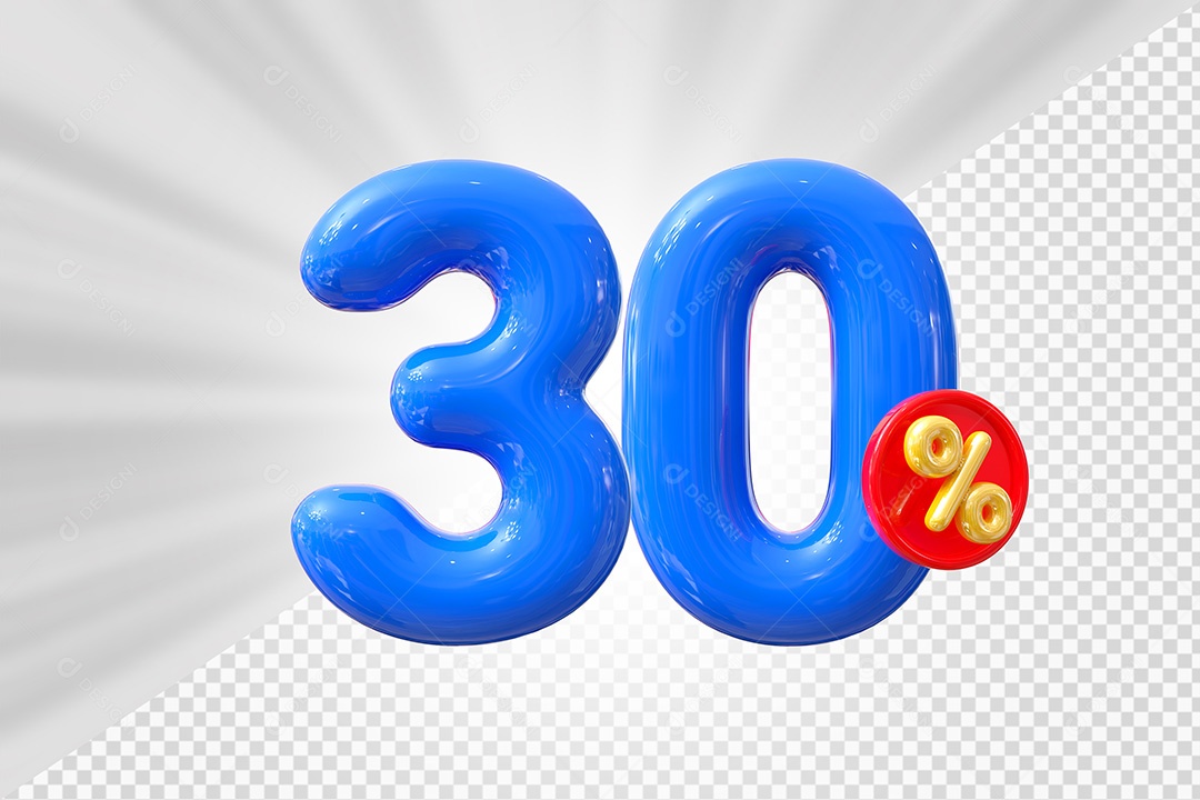 Elemento 3D Número 30% Azul Para Composição PSD