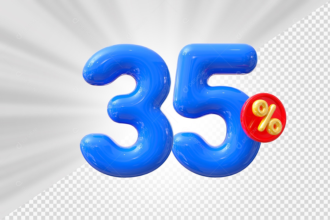 Elemento 3D Número 35% Azul Para Composição PSD