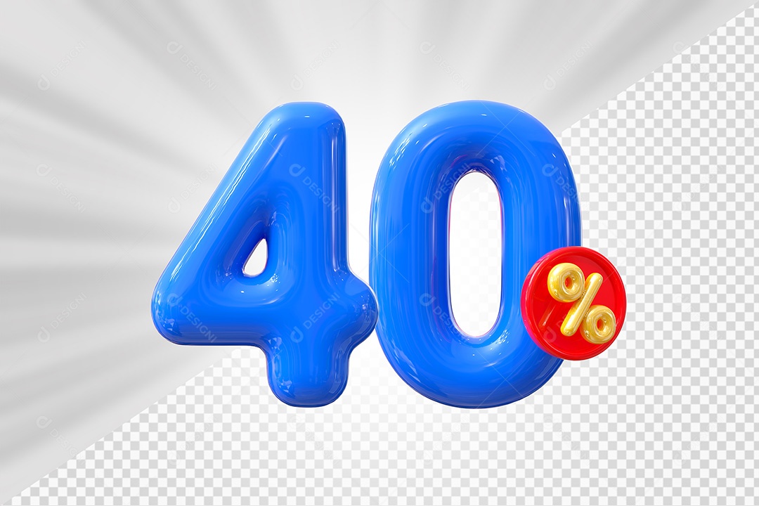 Elemento 3D Número 40% Azul Para Composição PSD