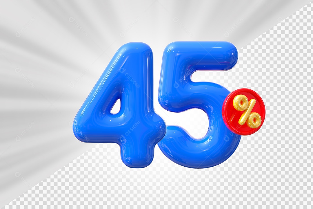 Elemento 3D Número 45% Azul Para Composição PSD