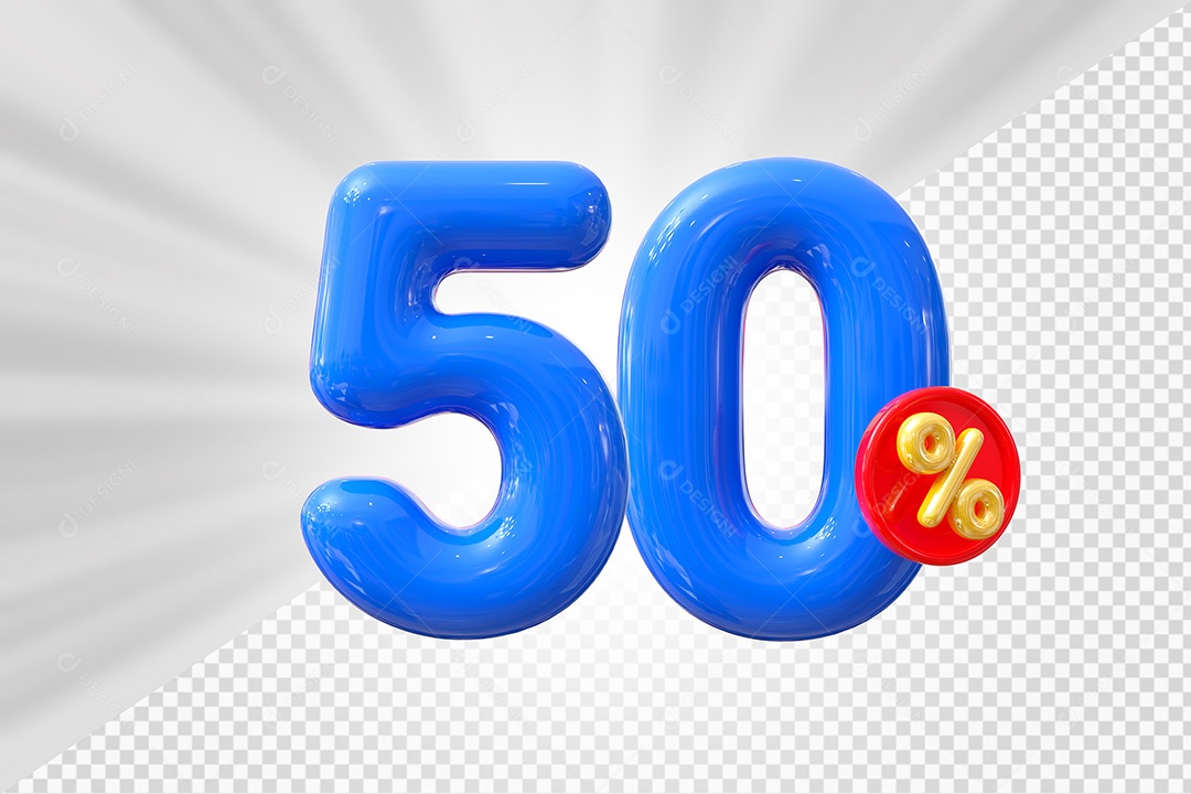 Elemento 3D Número 50% Azul Para Composição PSD