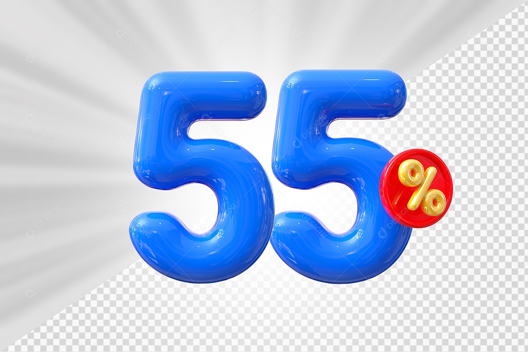 Elemento 3D Número 55% Azul Para Composição PSD