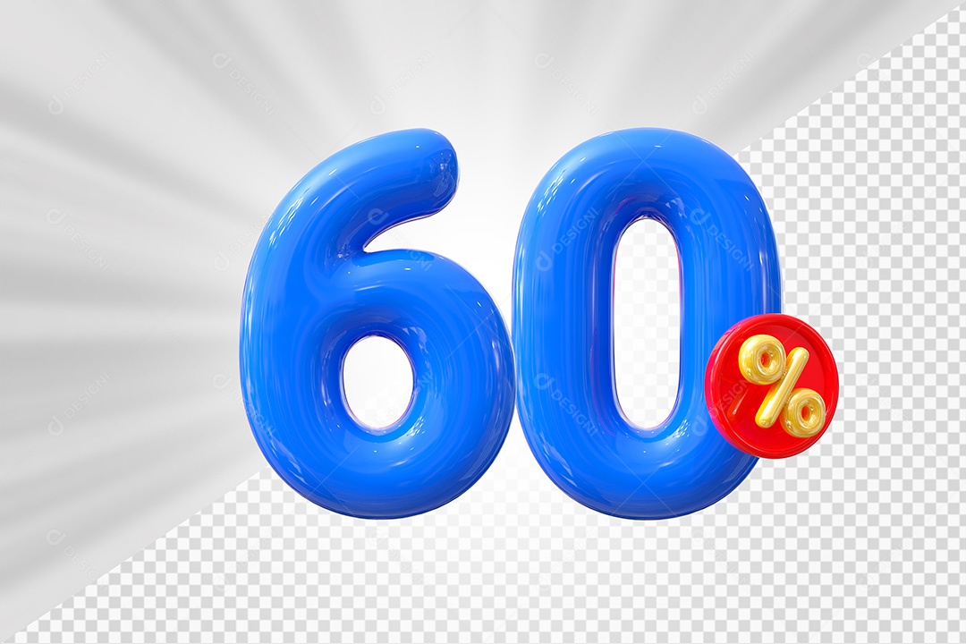 Elemento 3D Número 60% Azul Para Composição PSD