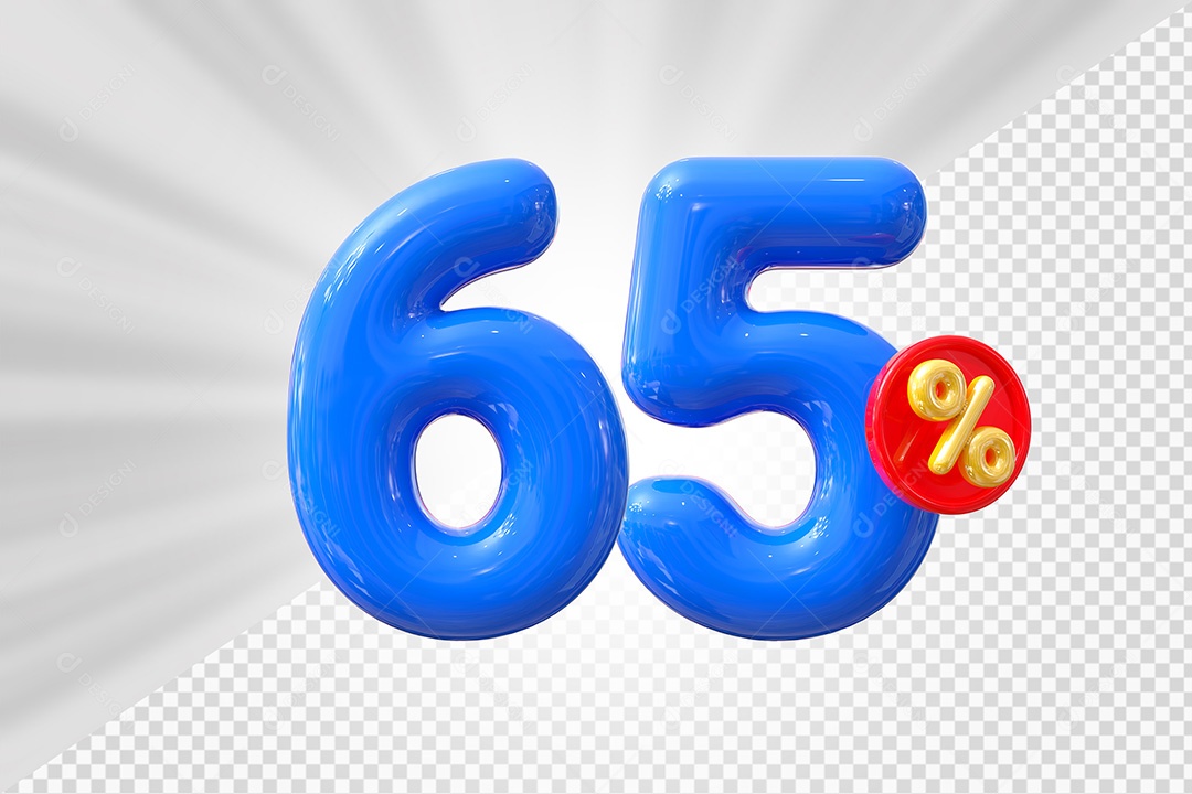 Elemento 3D Número 65% Azul Para Composição PSD