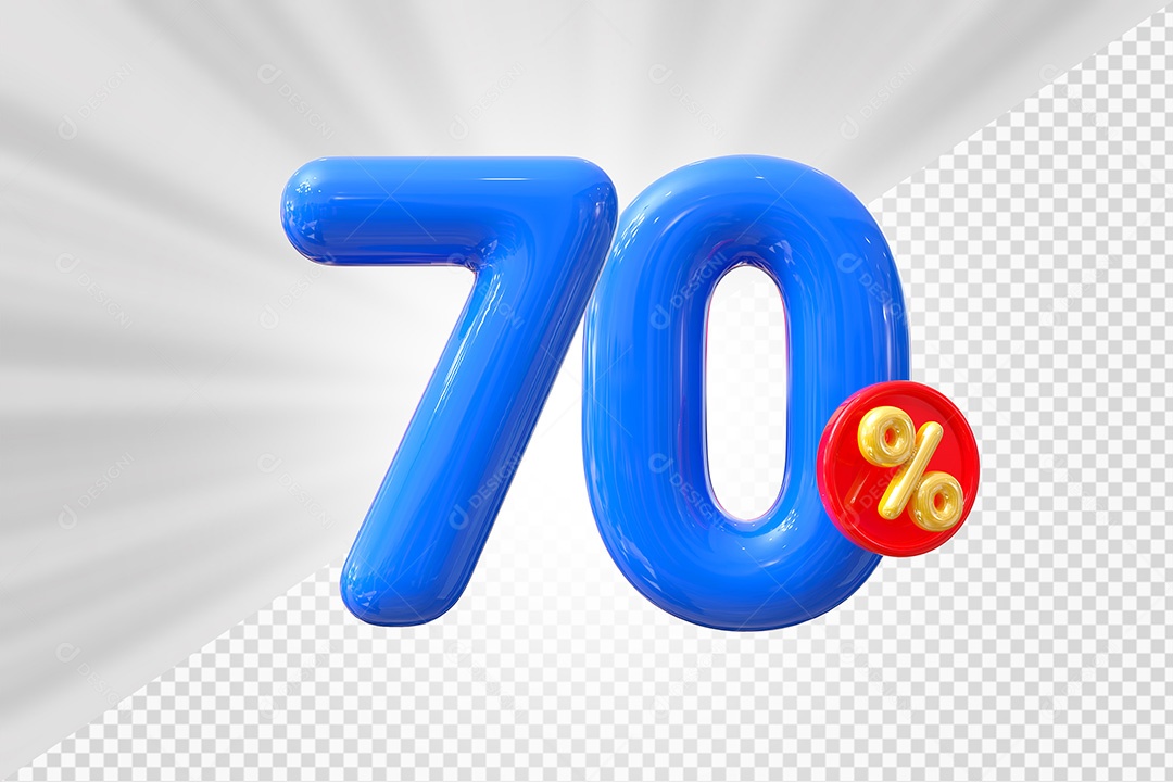 Elemento 3D Número 70% Azul Para Composição PSD