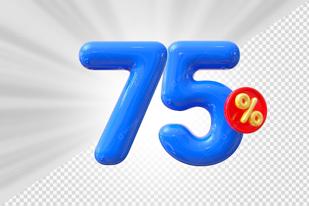 Elemento 3D Número 75% Azul Para Composição PSD