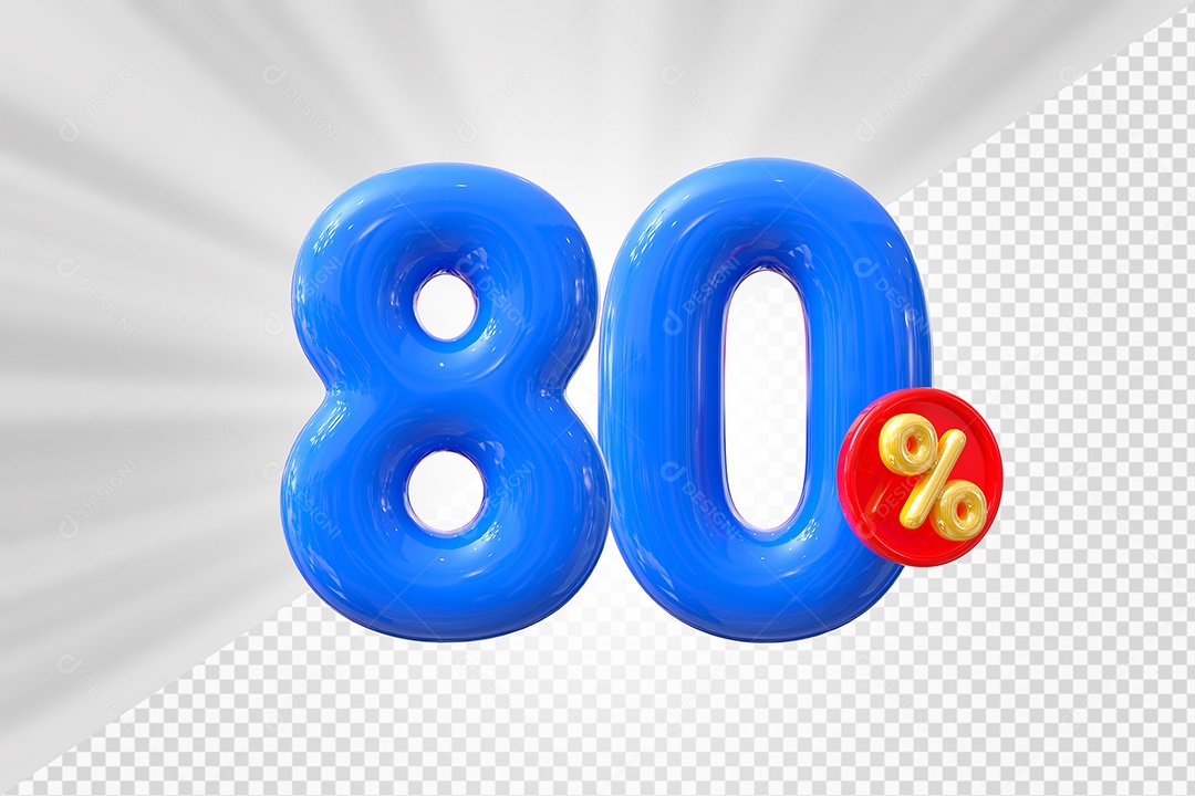Elemento 3D Número 80% Azul Para Composição PSD