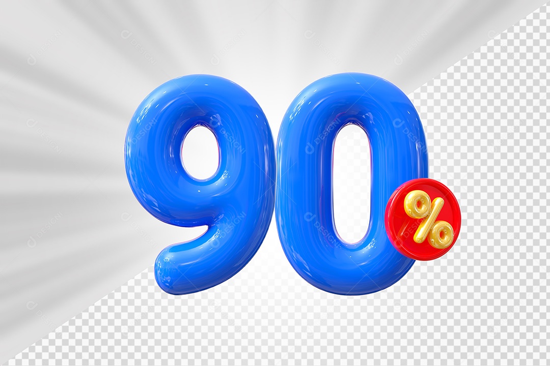 Elemento 3D Número 90% Azul Para Composição PSD