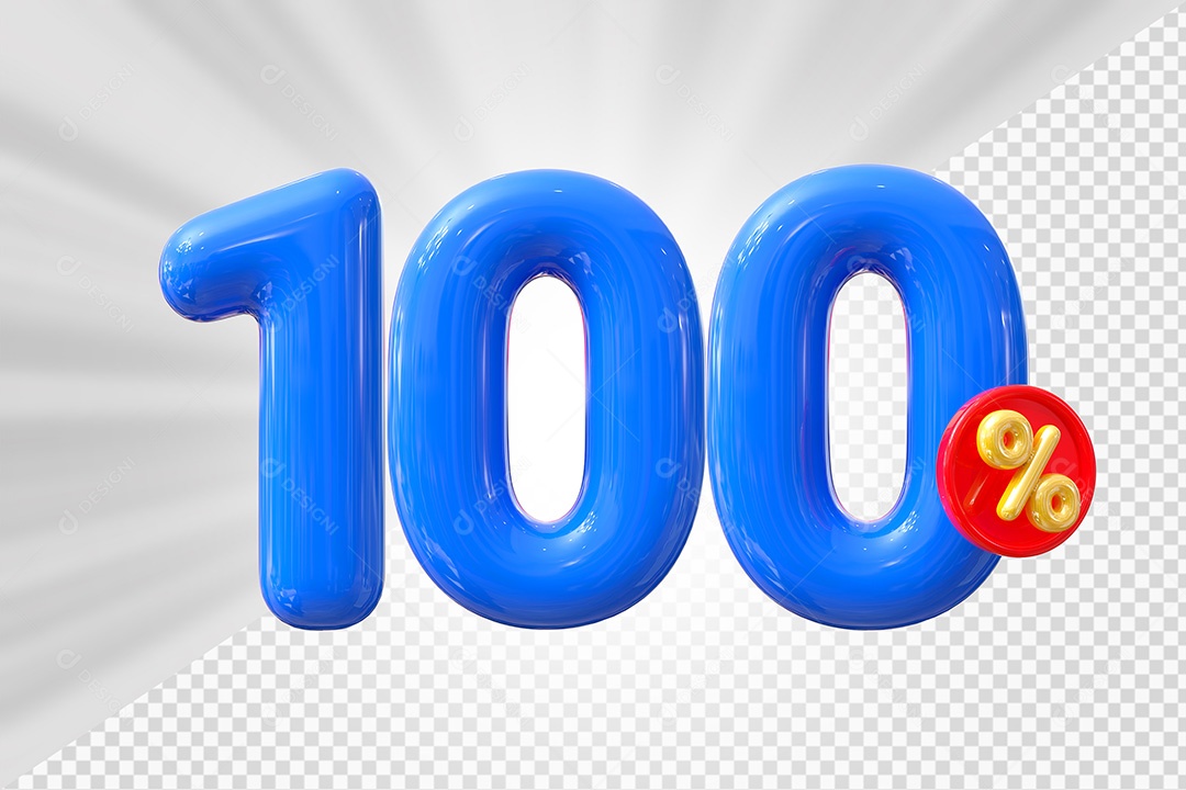Elemento 3D Número 100% Azul Para Composição PSD