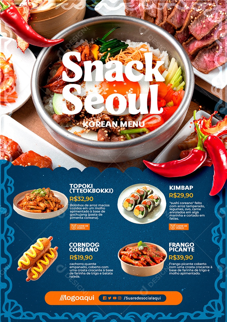 Modelo de Cardápio Comida Coreana PSD Editável