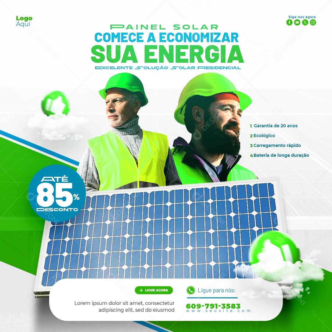 Energia Solar Atè 85% Desconto Social Media PSD Editável
