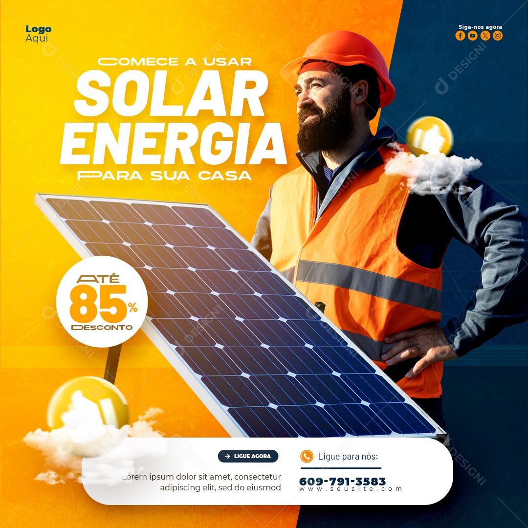 Energia Solar Atè 85% Desconto Social Media PSD Editável