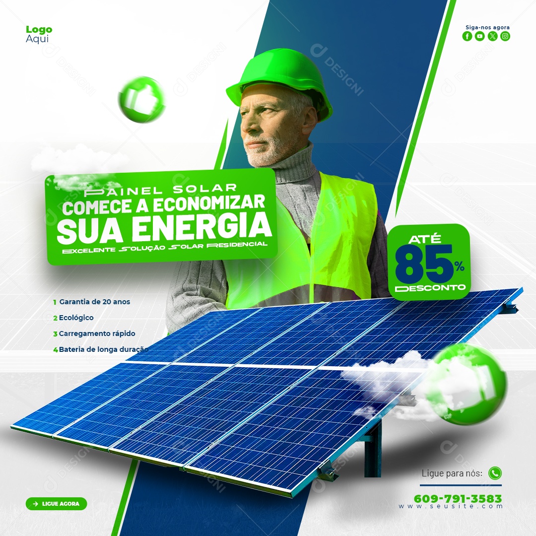 Energia Solar Atè 85% Desconto Social Media PSD Editável