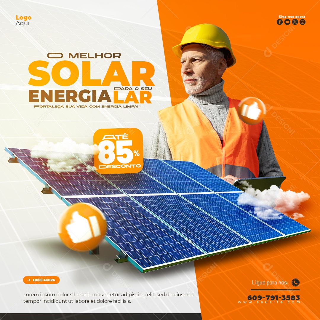 Energia Solar Atè 85% Desconto Social Media PSD Editável