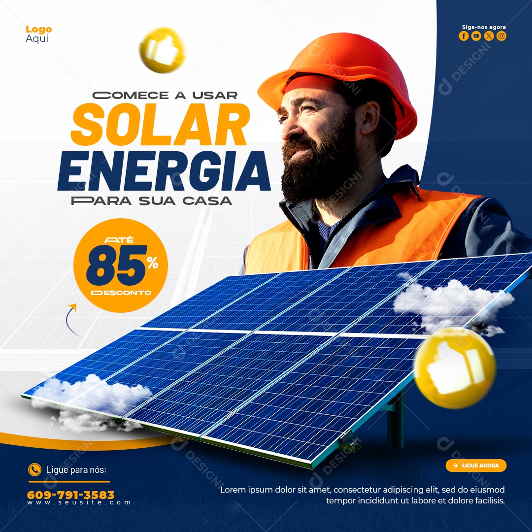 Energia Solar Atè 85% Desconto Você Social Media PSD Editável