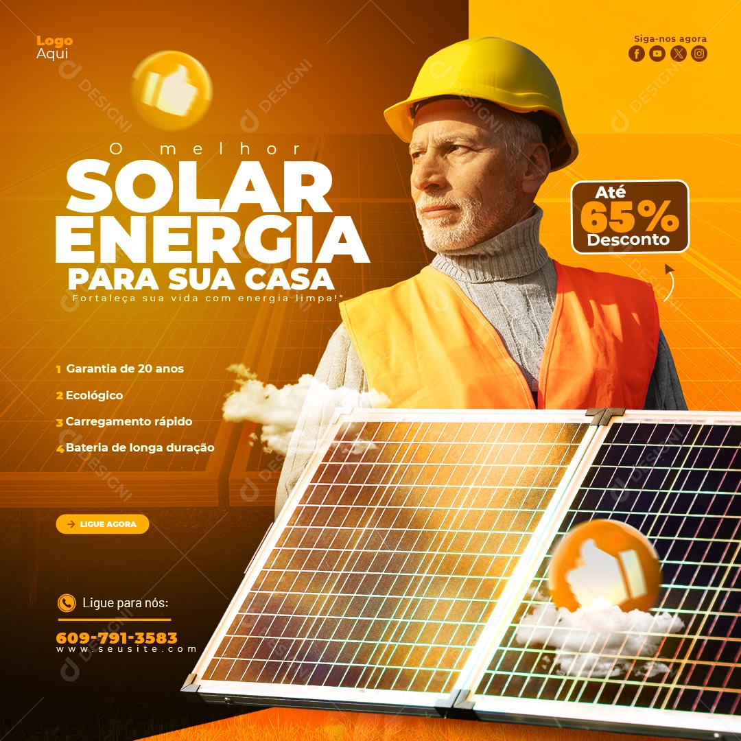 Energia Solar Atè 65% Desconto Social Media PSD Editável