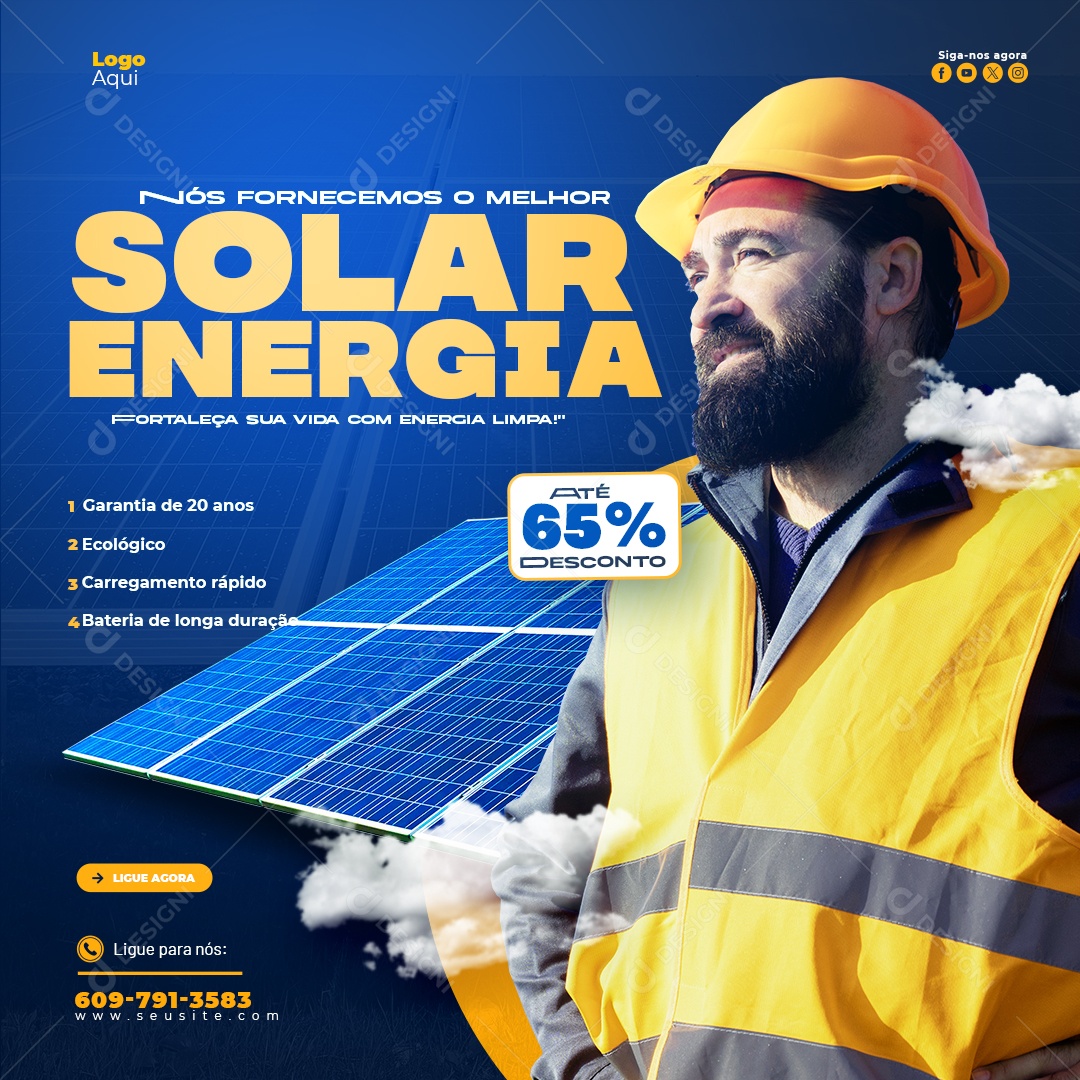 Energia Solar Atè 65% Desconto Social Media PSD Editável